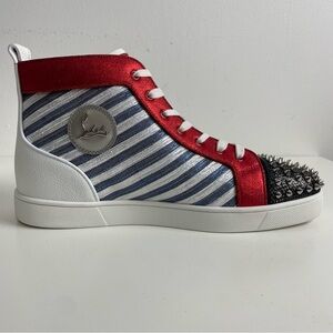 Christian Louboutin High Top Sneakers Mens 45.5 Lou Orlato Spikes Patriotic USA